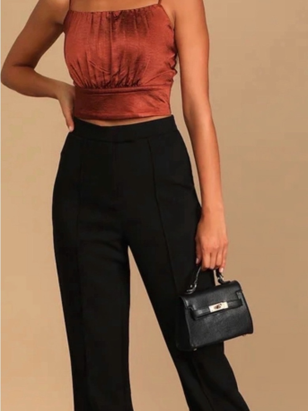 Lulus NWT Luxe’d Out Brown Satin Cropped Tank Top Medium Adjustable Straps NEW